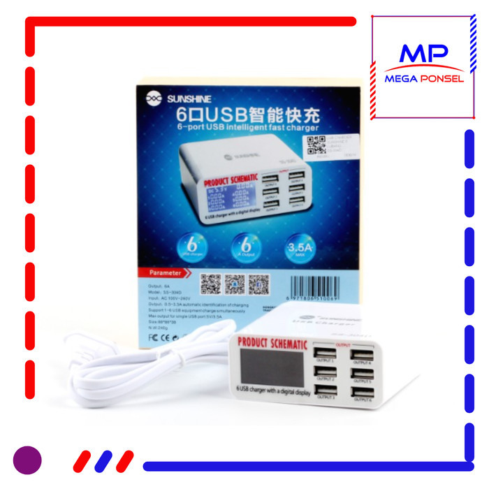Alat Service USB Charger Sunshine 6 Port SS-304Q