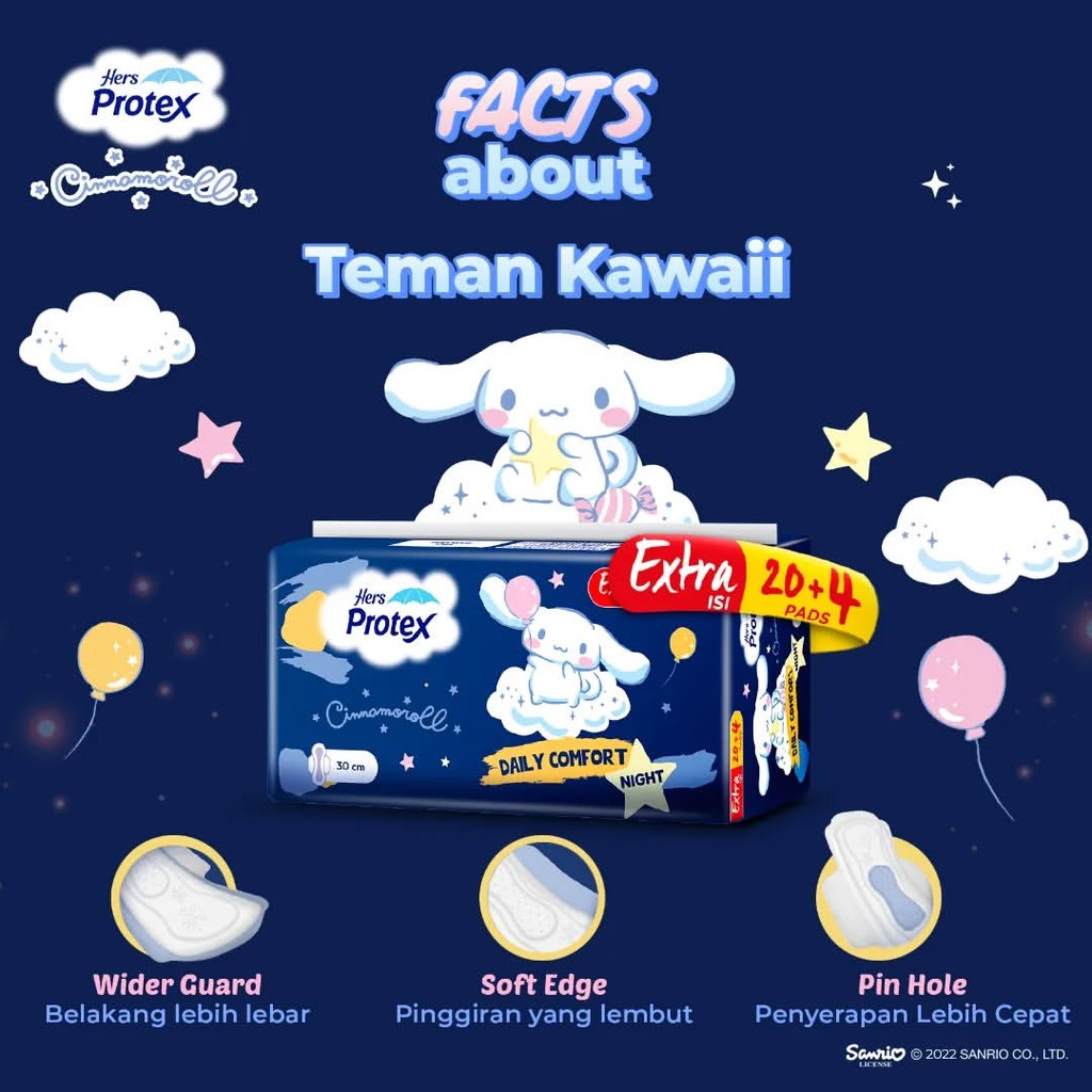 [B1G1] Hers Protex Daily Comfort Night Pembalut Wanita Cinnamoroll Bag Isi 20+2 pcs - Gambar 3