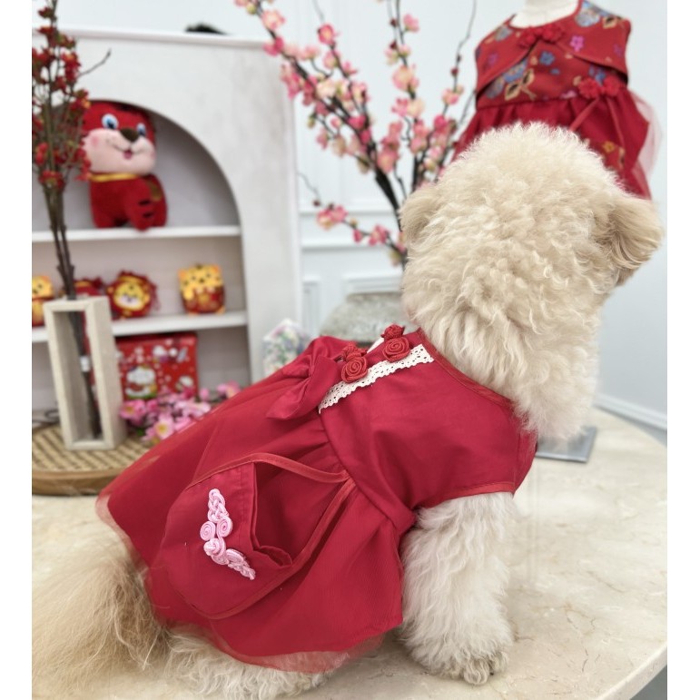 baju anjing cheongsam imlek dgn tas kecil