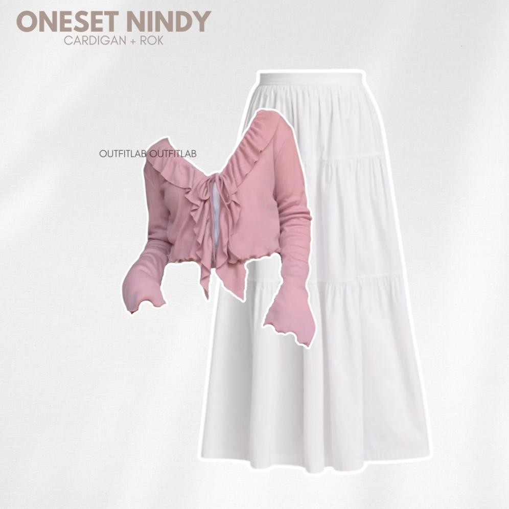 HJK Nindy Outfit Set Lebaran Simpel Remaja(Cardigan + Inner + Rok + Hijab)OOTD Ala Korea Kekinian Wa