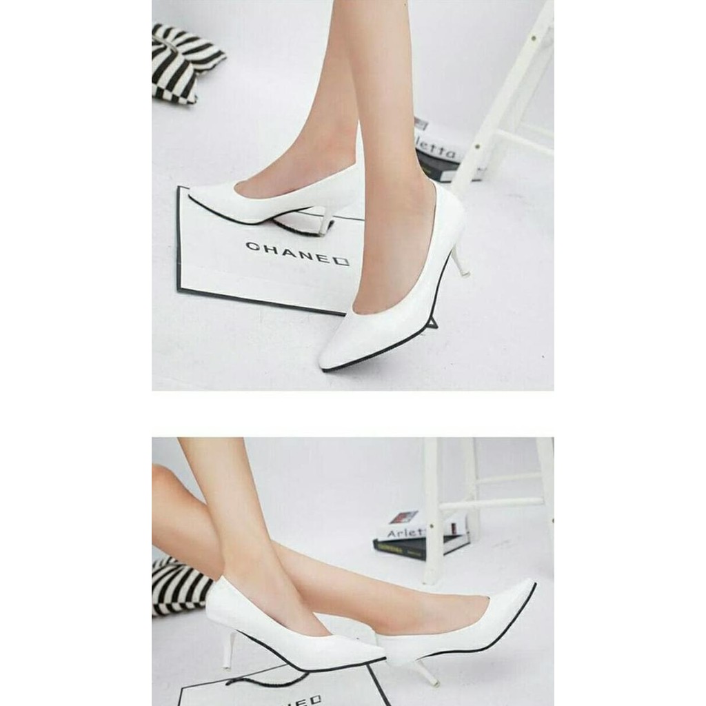 SEPATU WANITA HIGH HEELS PANTOFEL 7CM PUTIH