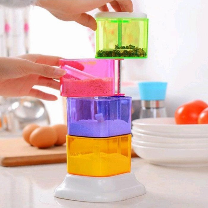 

HEMAT Tempat Bumbu Dapur 4 in 1 Susun Wadah Putar warna warni