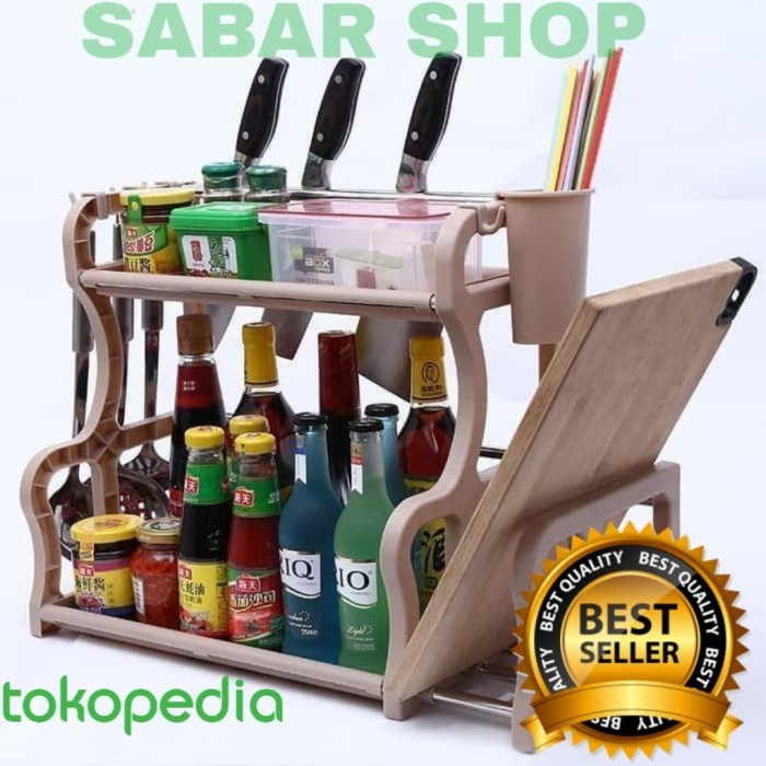 

TERUJI Rak Bumbu Dapur Serbaguna (+gantungan & tempat sendok) 2 susun