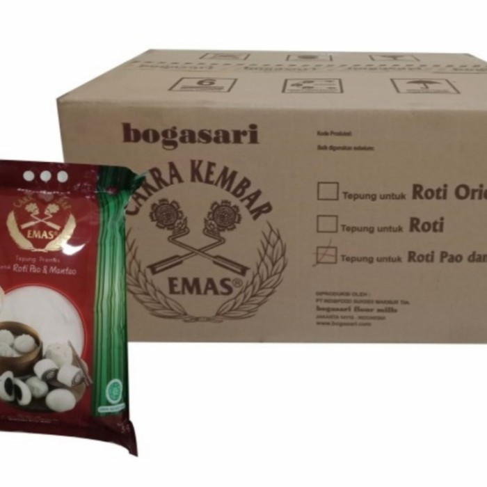 

Terbaru 1Dus Isi 6Pcs Terigu Cakra Kembar Emas Bogasari (Roti Pao & Mantao)