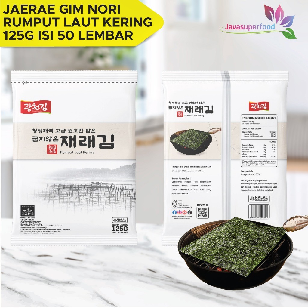 

Jaerae Gim Nori - Gim/Seaweed/makanan ringan/Rumput Laut Kering/Panggang - 125G/ 1 bungkus isi 50