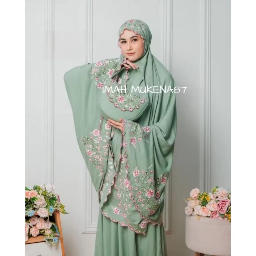 Mukena Dewasa Mewah rayon Bordir Manual Timbul Lyodra lembut premium