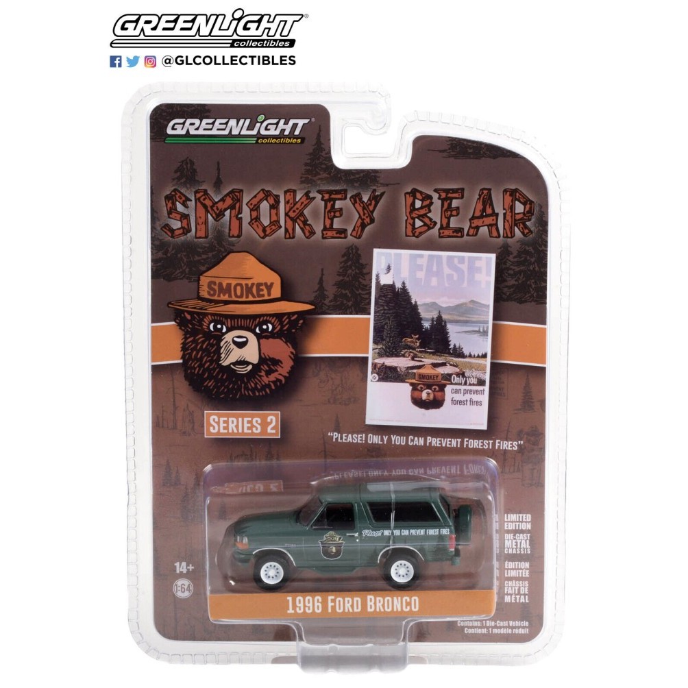 38040-E GREENLIGHT 1996 FORD BRONCO SMOKEY BEAR SERIES 2 DIECAST