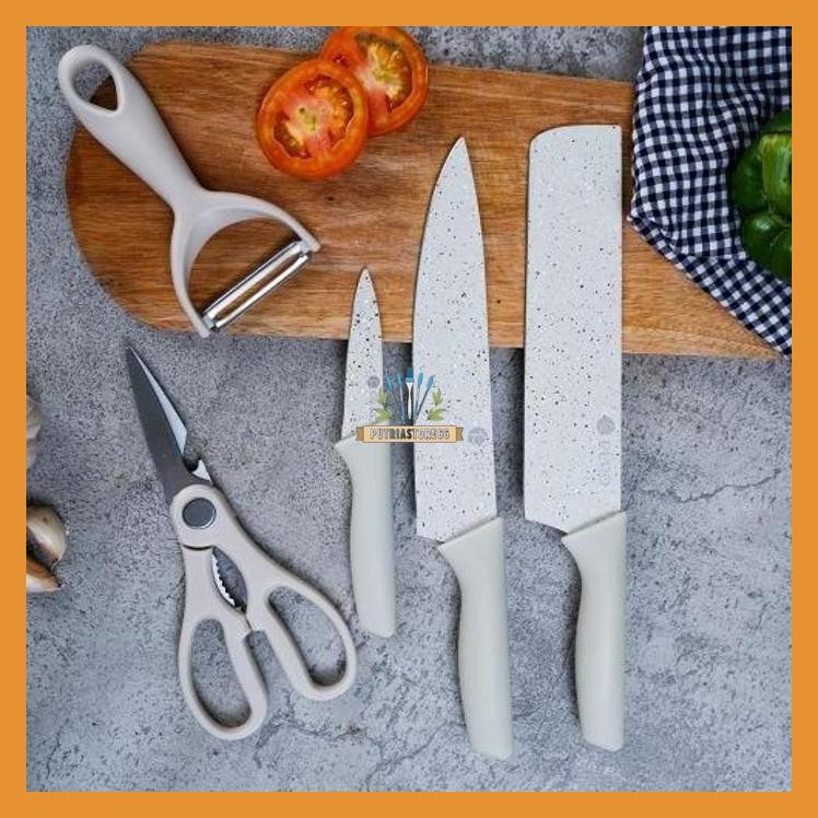 PERO GRANITE KNIFE SET OF 5 / SET PISAU DAPUR GRANITE ANTI LENGKET