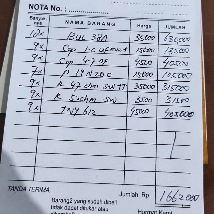 

TERBARU nota pembelian bu Lusi Rp1662,000