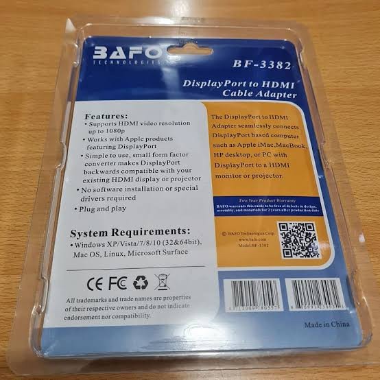 BAFO BF3382 Display Port to HDMI cable adapter BF-3382 converter