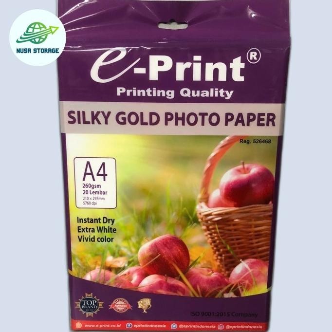 

SALE! KERTAS FOTO E-PRINT SILKY GOLD PHOTO PAPER A4 260GSM 20LBR KULIT JERUK