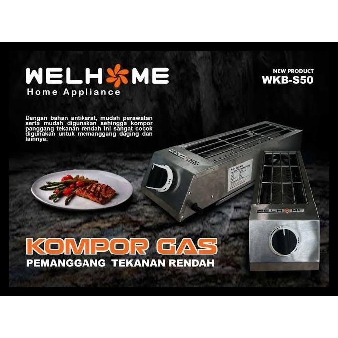 terbaru  kompor gas panggangan sate, sosis 1 tungku 60cm welhome wkb-s65 - termurah ready