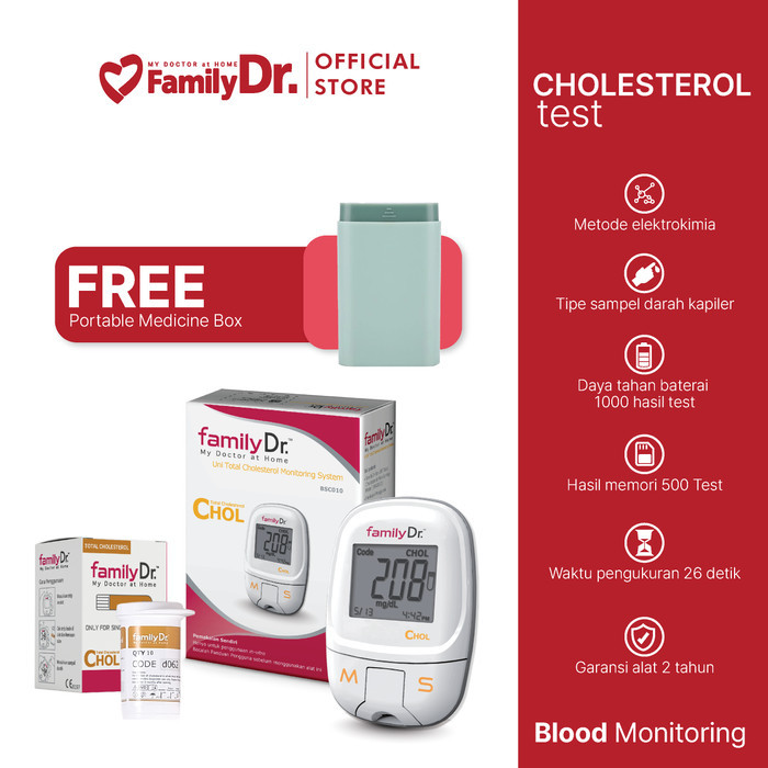FamilyDr Alat Cek Kolesterol Alat Tes Kolesterol + Strip Test isi 10