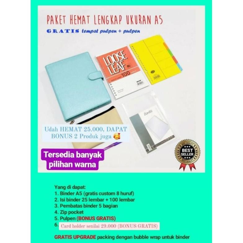 RUBYSU BINDER A5 PAKET LENGKAP DAPAT 6 PRODUK /  BINDER KULIT / BUKU BINDER / AGENDA CUSTOM NAMA / B