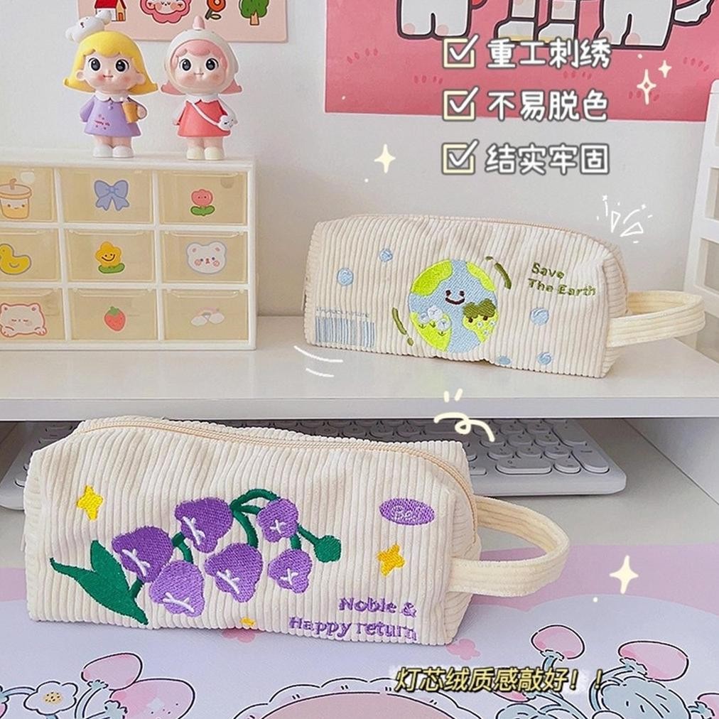 

BISA COD KENSHO Pouch Aesthetic Kain Corduroy Handle Lucu Import / Kotak Pensil Kain / Tempat Makeup / Cute ke-125