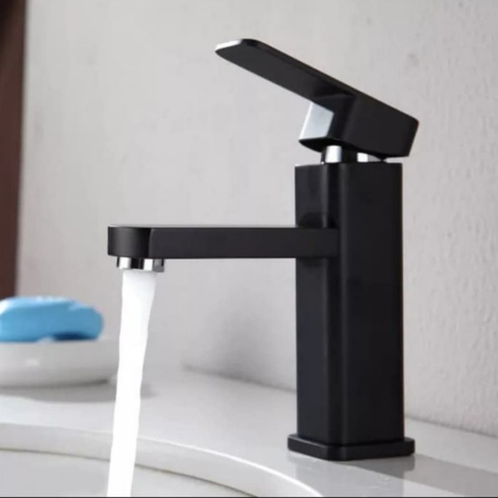 kran wastafel panas dingin hitam / kran wastafel kotak hitam