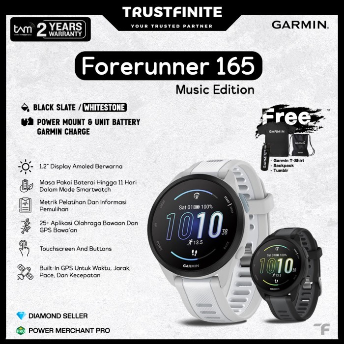 Garmin Forerunner 165 Music / Garmin FR 165 FR165 - Garansi Resmi TAM