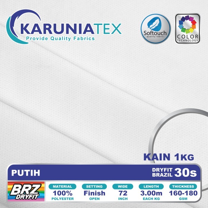 

Kain Dryfit Brazil Premium 30s Putih Karunia Textile
