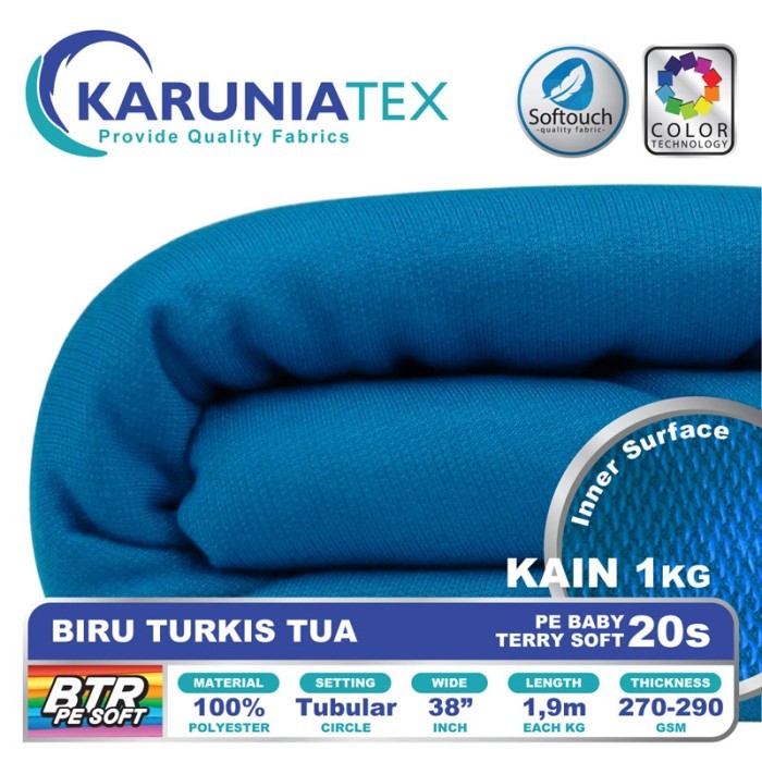 

Kain Baby Terry PE Soft 20s Biru Turkis Tua Karunia Textile