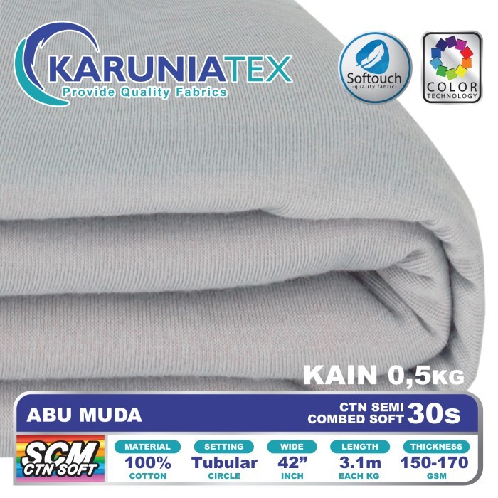 

Bahan Kaos Cotton Semi Combed 30s 0,5 Kg Abu Muda