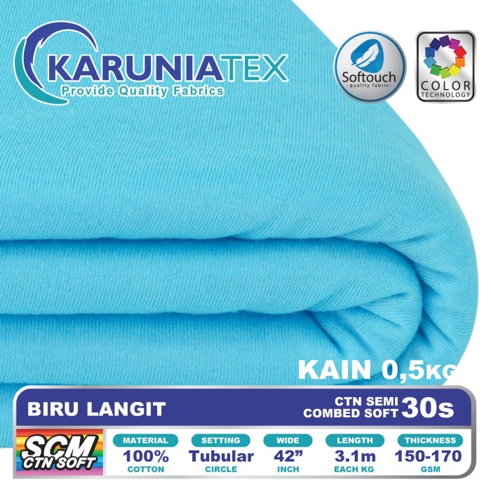 

Bahan Kaos Cotton Semi Combed 30s 0,5 Kg Biru Langit