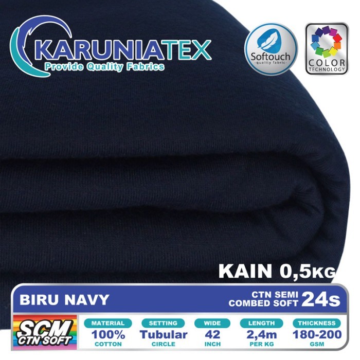 

Bahan Kaos Cotton Semi Combed 24s 0,5 Kg Biru Navy