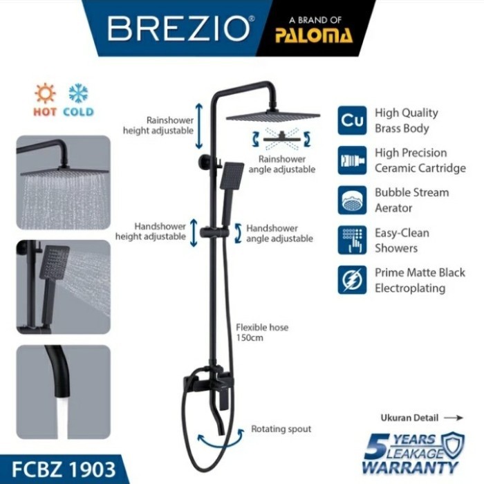 Paling Baik Shower Tiang Set Komplit Brezio Fcbz 1903 Black Shower Mandi Hitam