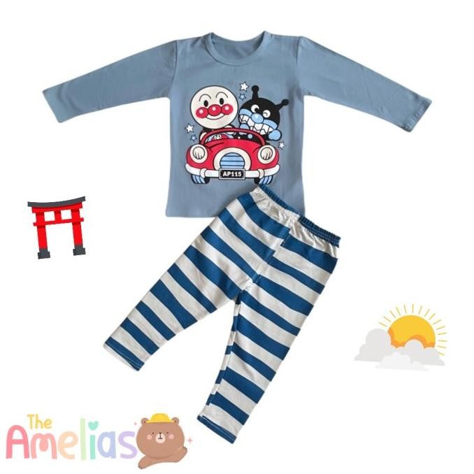 Anpanman Pajamas Set Setelan Piyama Anak Unisex Bahan Kaos Import