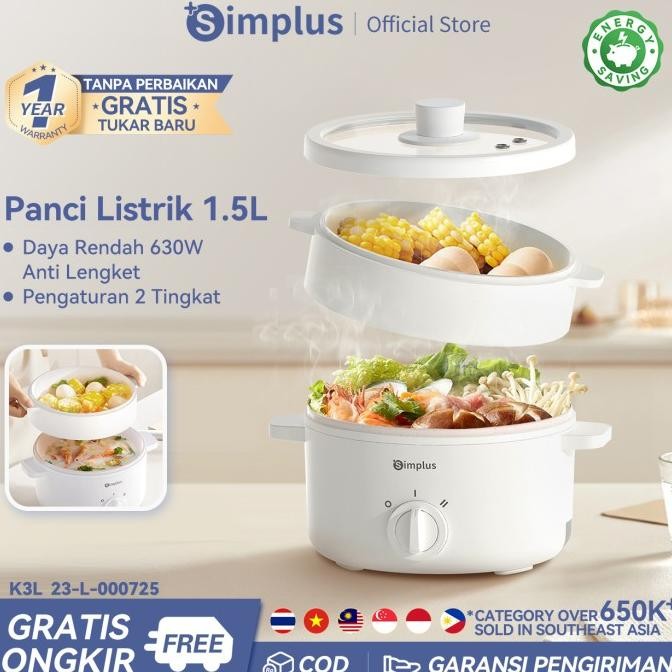 Simplus Panci Listrik Serbaguna Panci Elektrik Steamer Low Watt 630W