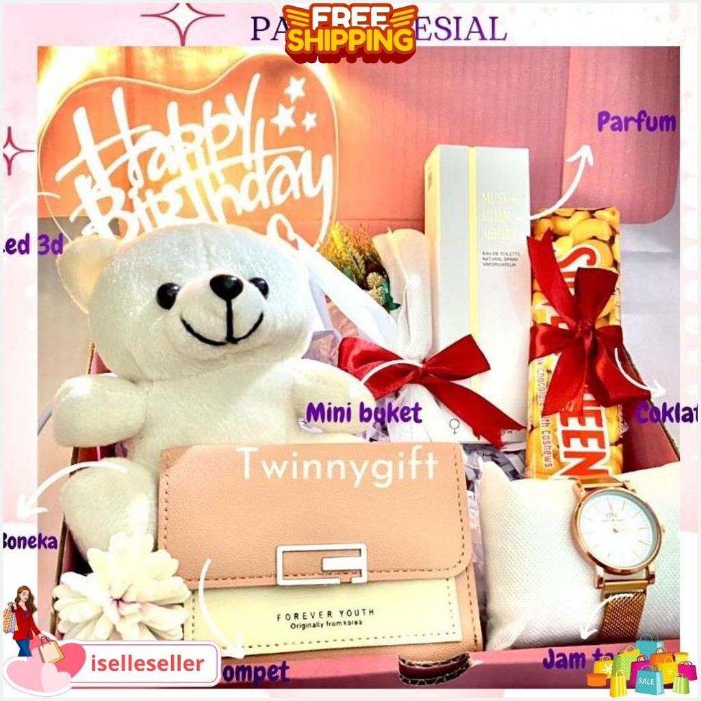 Hampers Kado Cewek Ulang Tahun Valentine Hadiah Pacar Anniversary Wisuda Boneka Jam Tangan Original 