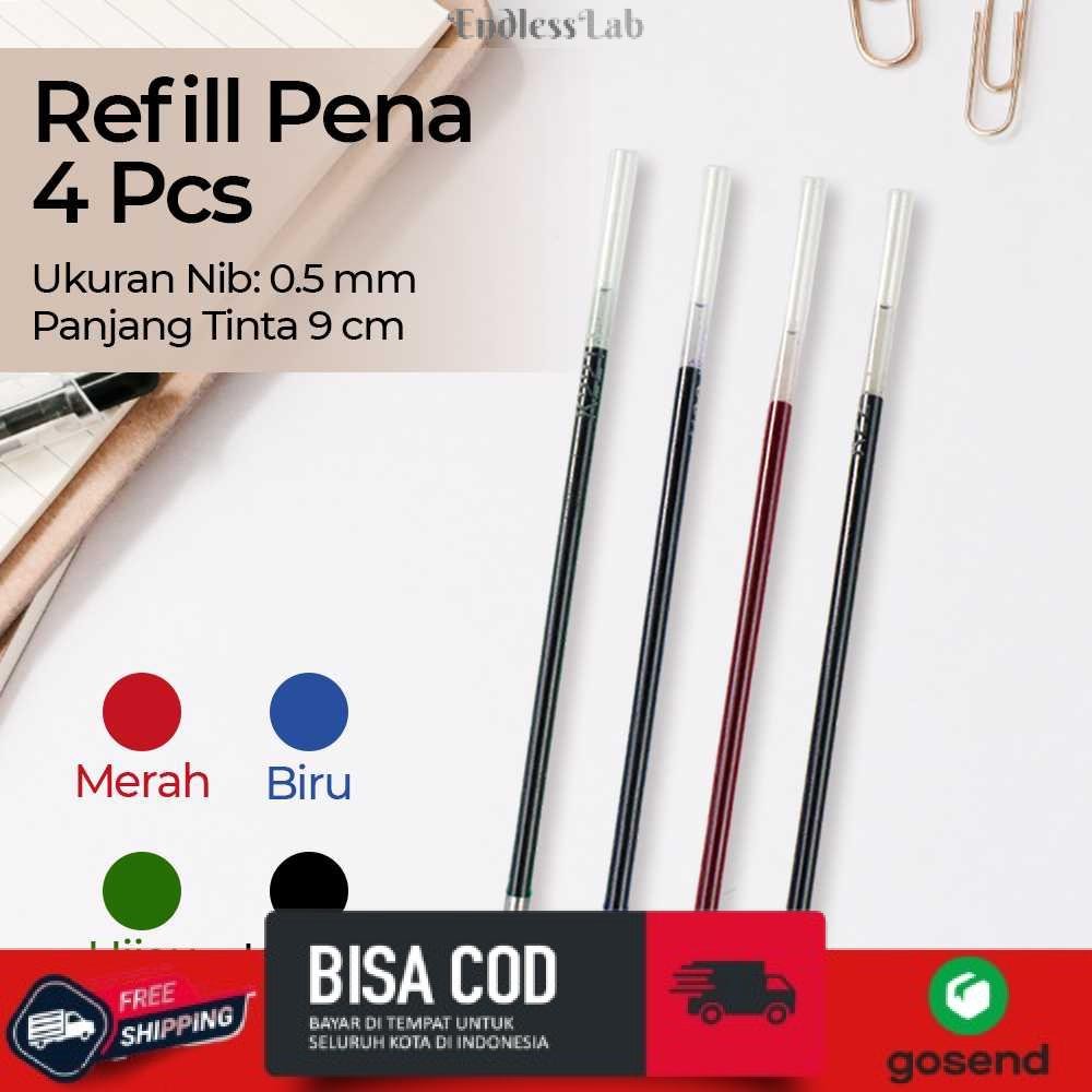 

Isi Pulpen Tinta Hitam Biru Merah Hijau 4 PCS / Refill Pulpen - K1602