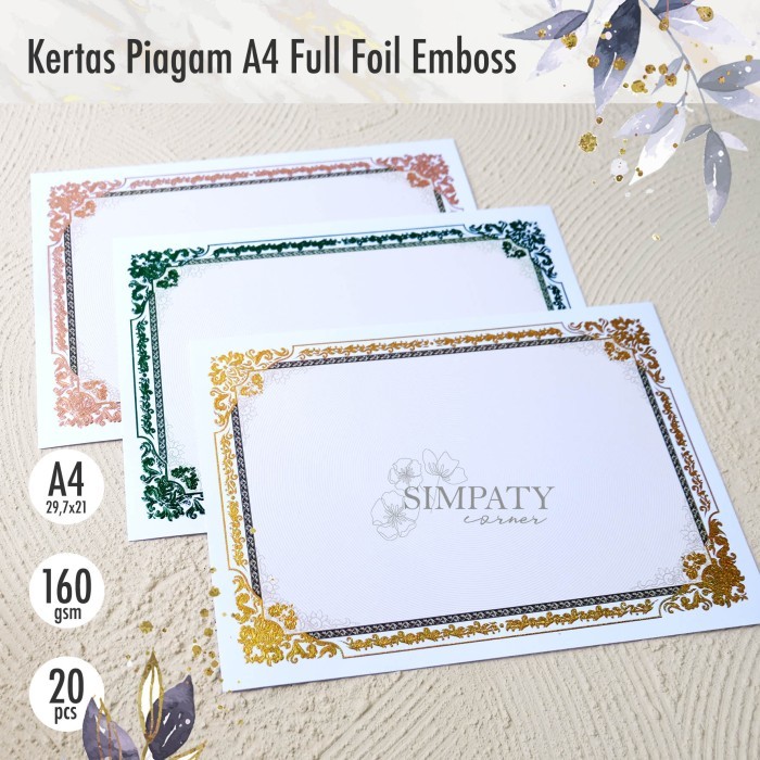 

Blanko / Kertas Piagam / Sertifikat A4 Simpaty Full Foil Emas mewah
