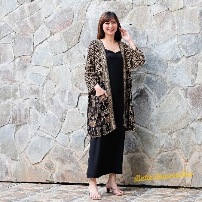 Long Outer Batik Wanita Cardigan Tunik Panjang - Ondel2 Betawi
