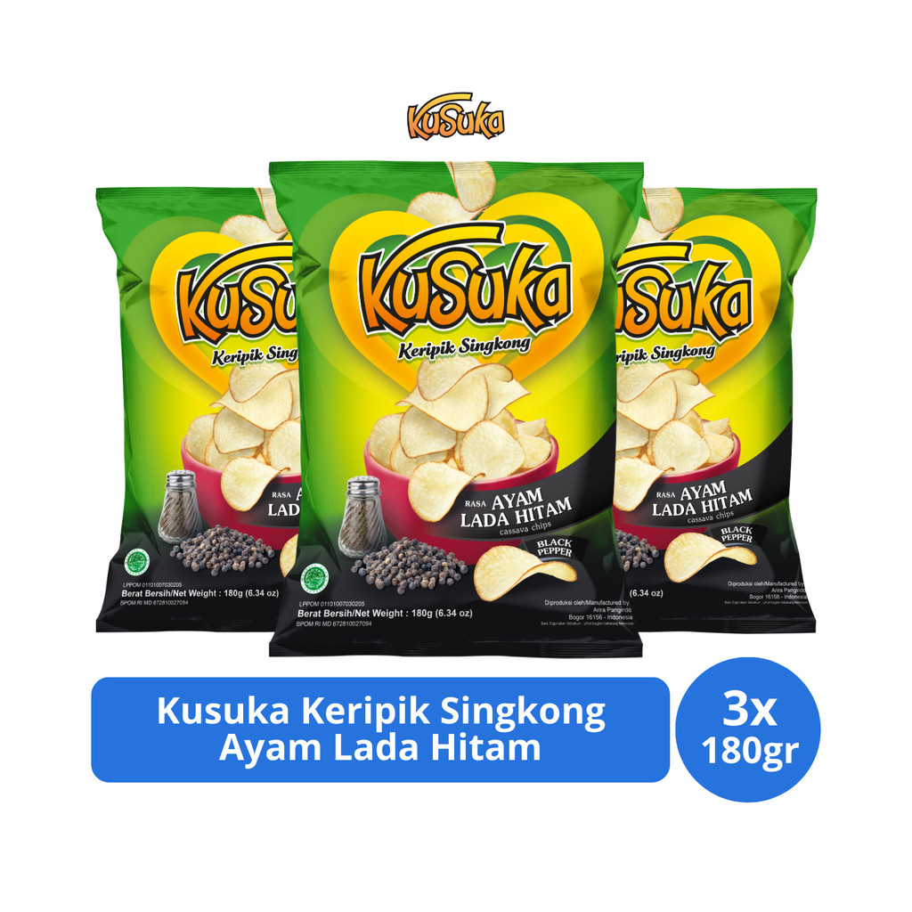 

Kusuka Keripik Singkong Ayam Lada Hitam 180gr x 3 pcs