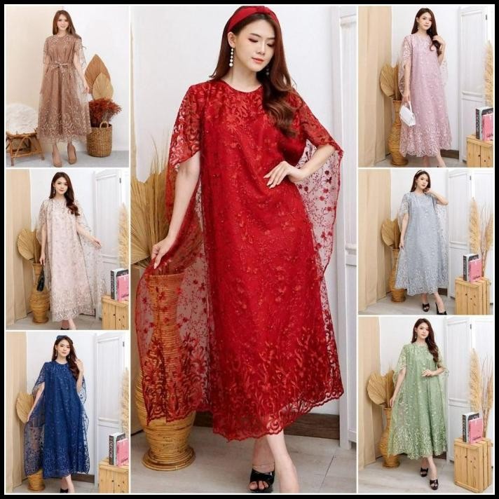 Sk08 Long Dress Kebaya Brukat Tile Bordir Furing Modern Formal Pesta Best Seller