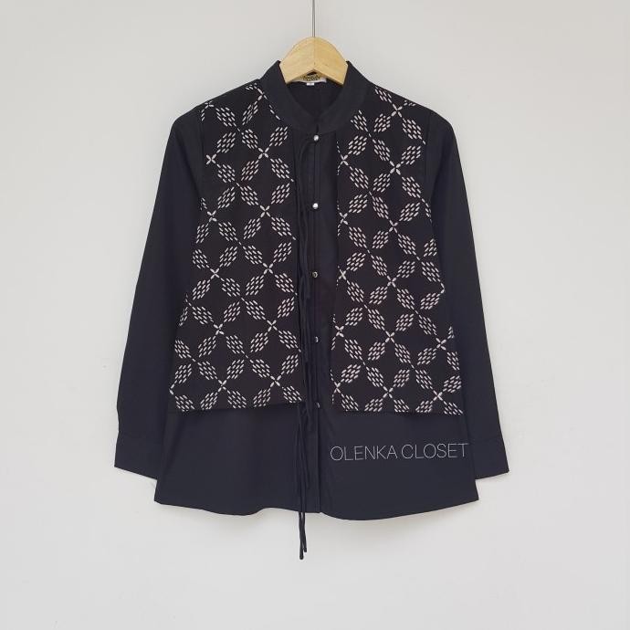 Atasan Batik 174 Hitam Baju Blus Blouse Kerja Wanita Modern