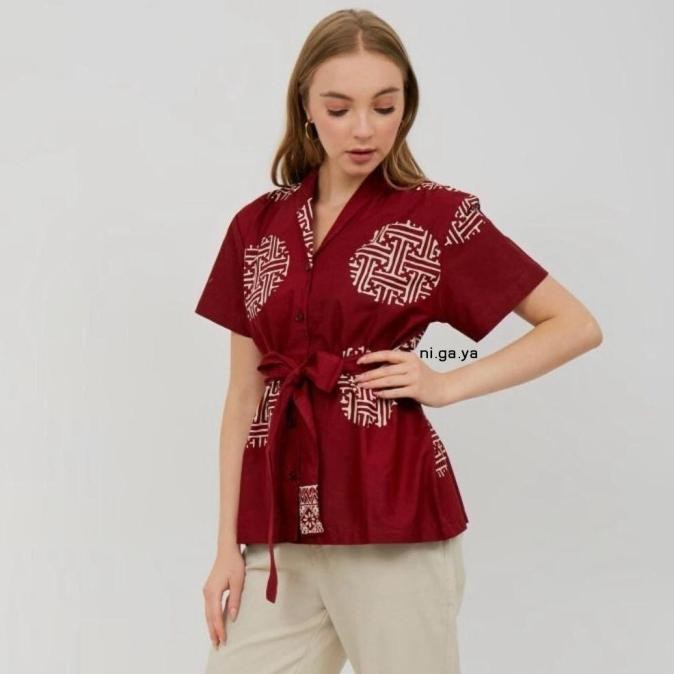 Nigaya Batik -Kanna Top |Atasan Blus Batik Wanita Kerja Lengan Pendek