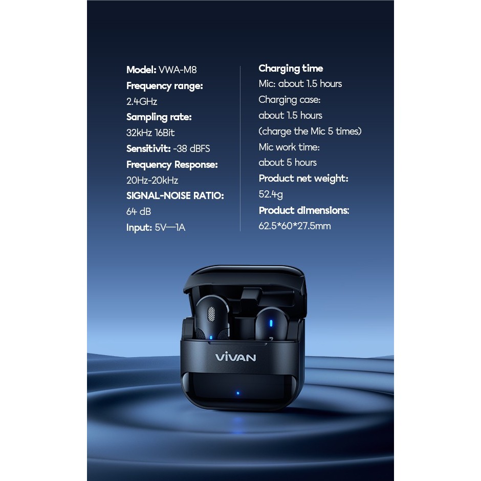 Vivan Vwa-M8C Usb-C / Vwa-M8L Lightning Wireless Clip On Mic Microphone Dual Mikrofon Wireless