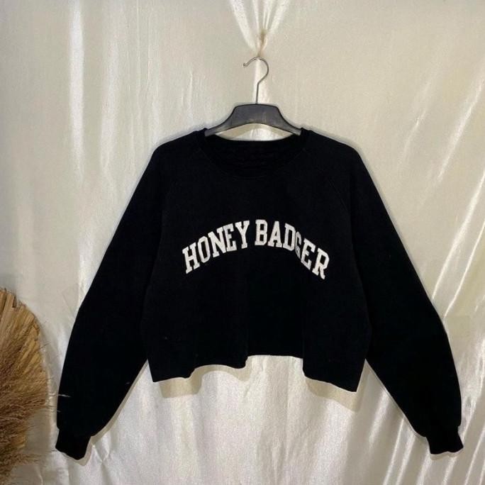 88 - SWEATER CROP LENGAN PANJANG FULL HITAM BAHAN BABY TERRY TERBARU