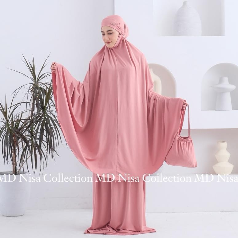 New Md Nisa - Mukena Dewasa Jersey Premium Syari Malaysia Menutup Dagu Super Jumbo Daily Fatimah Ori