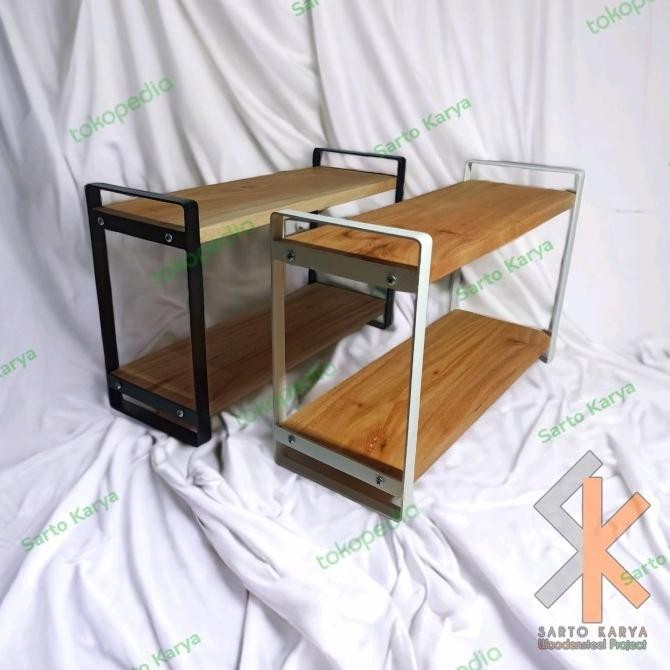 Rak Kayu Besi Nordic Style, Rak Kosmetik,Rak Bumbu, Rak Kopi Gula