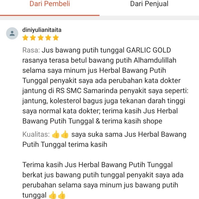 

Detox Garlic Gold Jus Bawang Putih Tunggal Madu Hutan Jahe Merah Cuka Apel Sari Lemon - Manjur