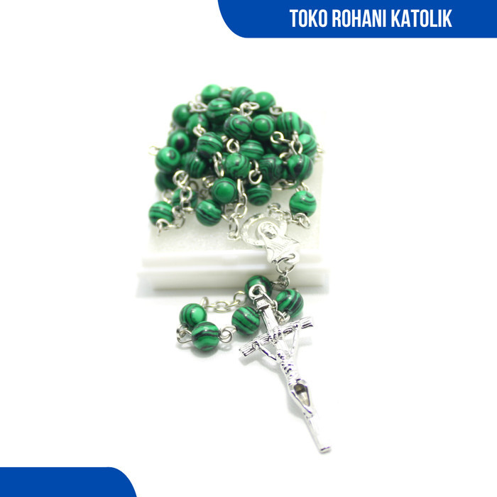 Rosario Batu Hijau (Impor) / Kalung Rosario Batu Alam Eksklusif