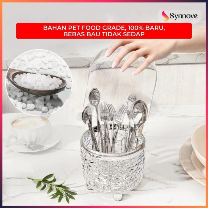TEMPAT SENDOK GARPU TERTUTUP BAHAN PET FOOD GRADE TEMPAT SENDOK AESTHETIC TERTUTUP BISA DIPUTAR 360 