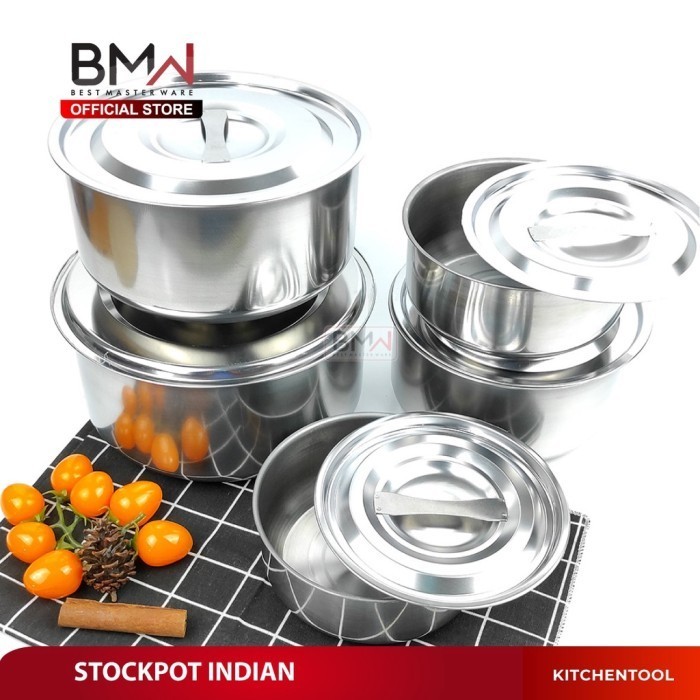 BMW Kitchen Ware -Panci Set Stock Pot Soup Pot Baskom Tutup Stainless