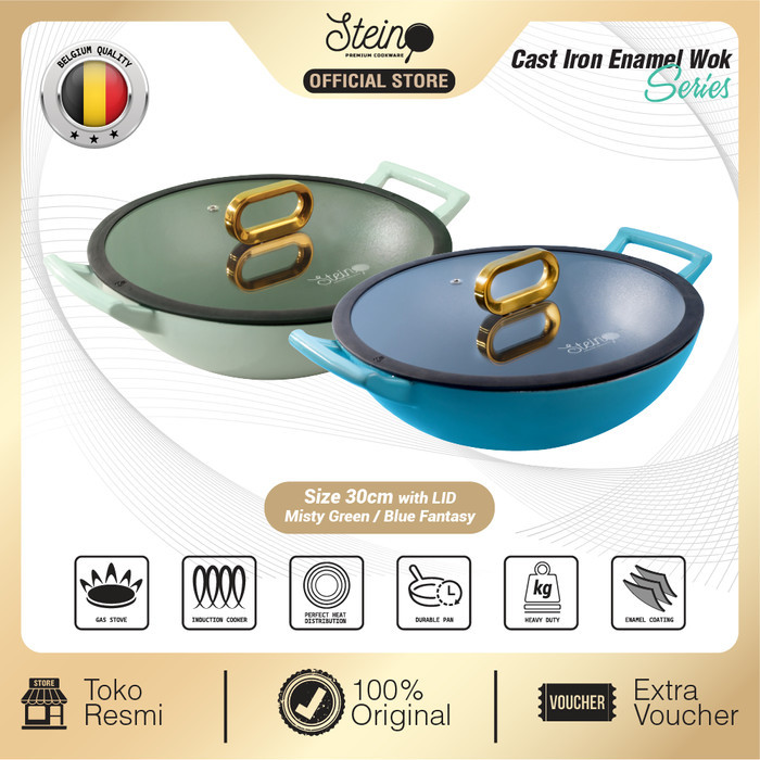 STEIN Cast Iron Wok Inner Coating Enamel Belgium Non-Stick