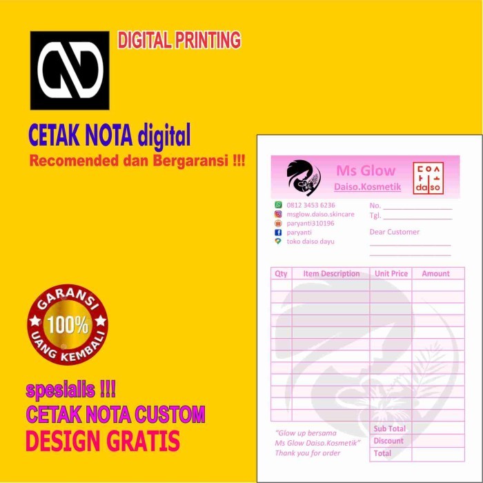 

Ready Cetak nota 10 buku + nomor seri nota