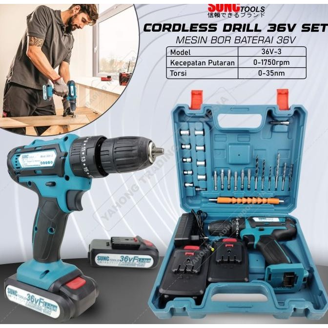 Cordless Drill SUNC TOOLS 36V Mesin Bor Baterai