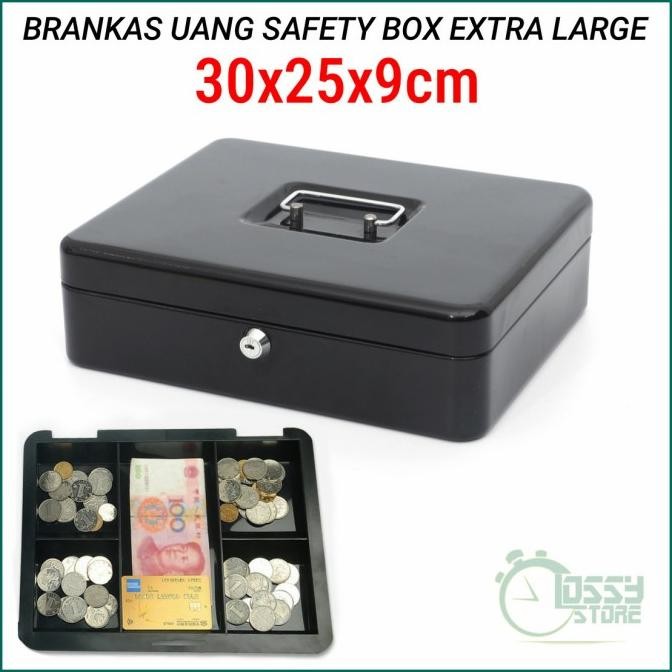 Brankas Mini Cash Box Safety Brangkas Uang Kotak Key Lock 30X25X9Cm