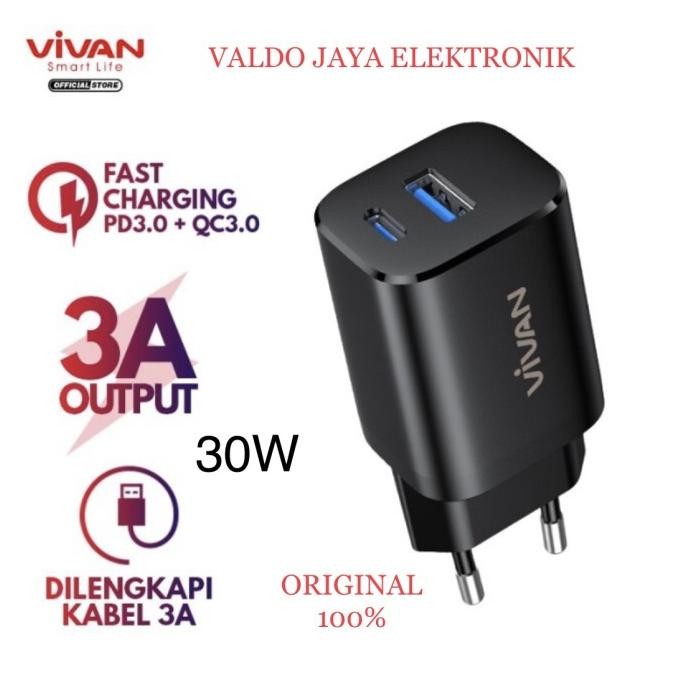 VIVAN Charger Power Super 30 quick Charge Batok Usb Steker Charger HP Original